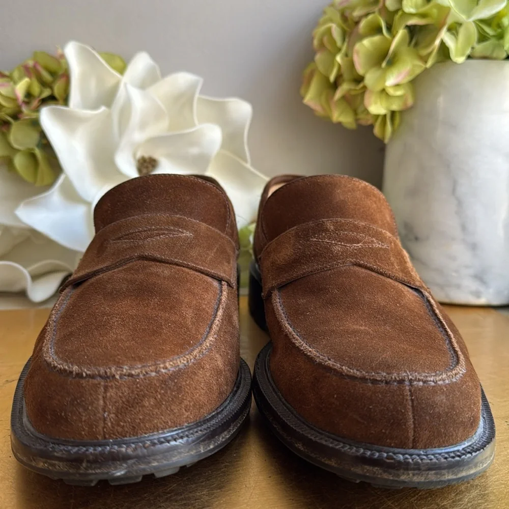 Bruno Magli Ken Lug Sole Penny Loafer in Chestnut Suede | Bologna Construction